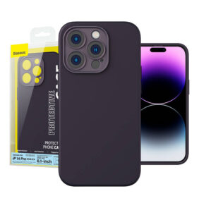 Baseus Θήκη Liquid Silica Gel και Προστατευτικό Οθόνης Tempered Glass για iPhone 14 Pro (Σκούρο Μοβ)