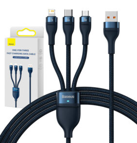 Baseus Καλώδιο USB 3σε1 Flash Series, USB-C + MicroUSB + Lightning 66W, 1.2m (Mπλε)