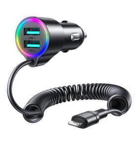 Car charger Joyroom JR-CL25, 2x USB + Lightning cable (black)