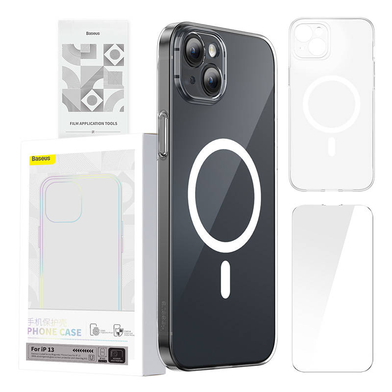 Baseus Μαγνητική Θήκη Magnetic Crystal Clear για iPhone 13 + Προστατευτικό Οθόνης Tempered Glass (Διαφανές)