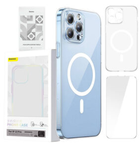 Baseus Μαγνητική Θήκη Magnetic Crystal Clear για iPhone 13 Pro + Προστατευτικό Οθόνης Tempered Glass (Διαφανές)