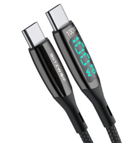BlitzWolf Καλώδιο USB-C σε USB-C BW-TC23 με Οθόνη, 100W, 1.8m (Μαύρο)