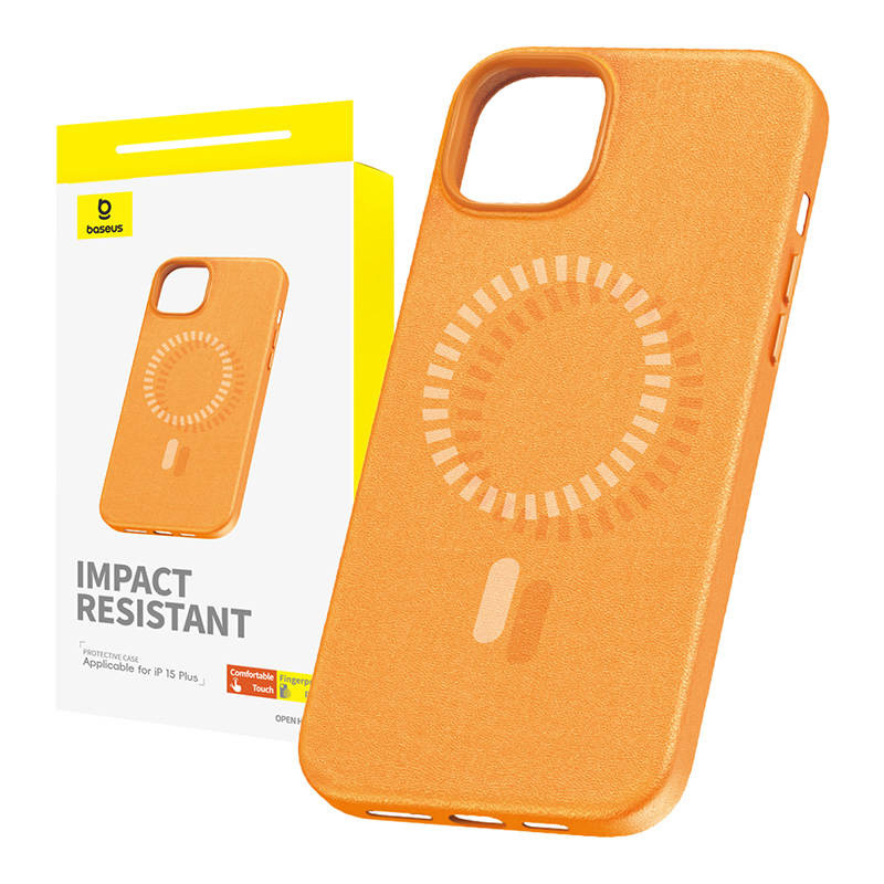 Baseus Μαγνητική Θήκη Τηλεφώνου Fauxther Series για iPhone 15 Plus (Πορτοκαλί)