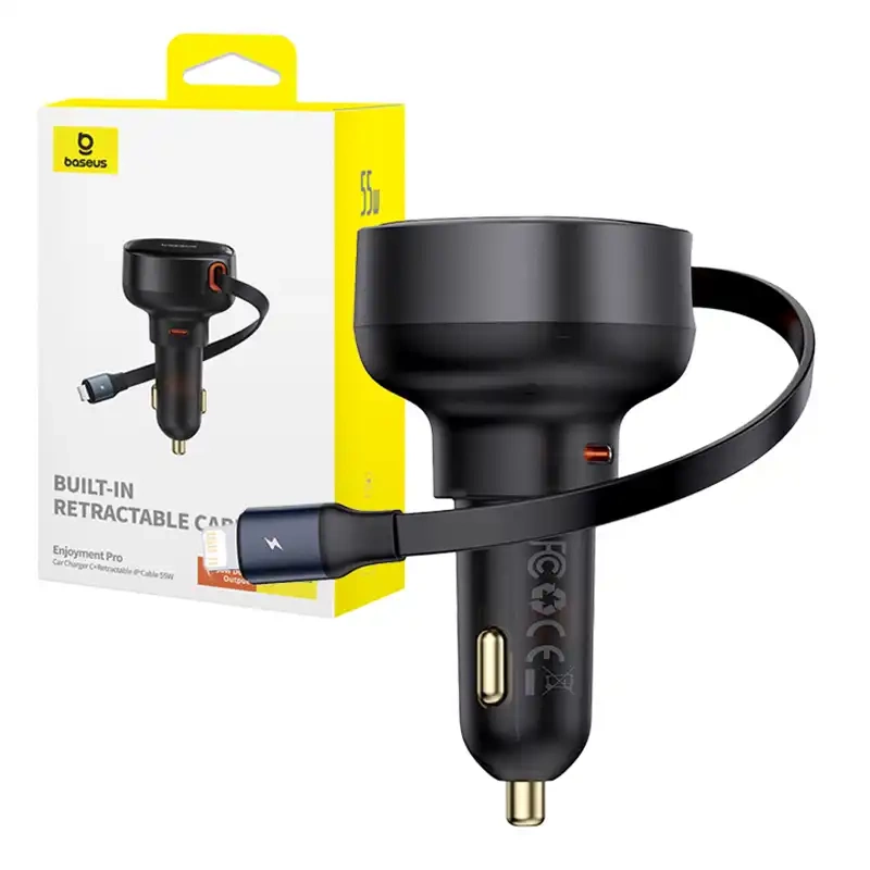 Baseus Φορτιστής Αυτοκινήτου Enjoyment με Καλώδιο Lightning + USB-C, 55W (Μαύρο)