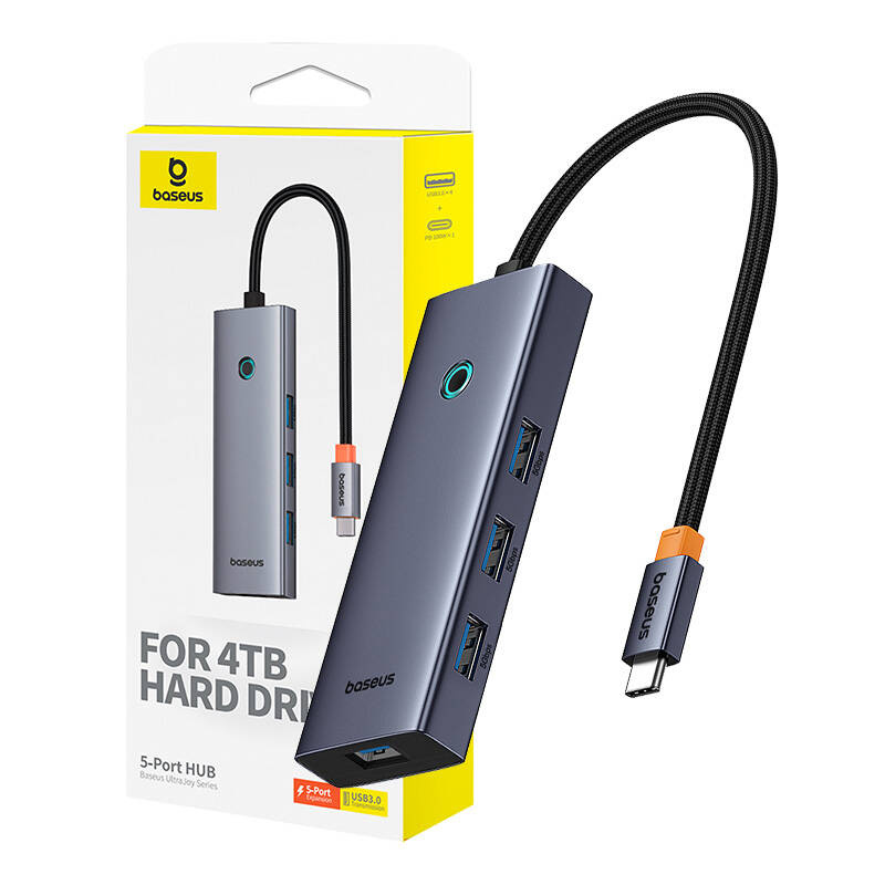 Hub 5in1 Baseus UltraJoy 5-Port (4xUSB 3.0, PD) grey