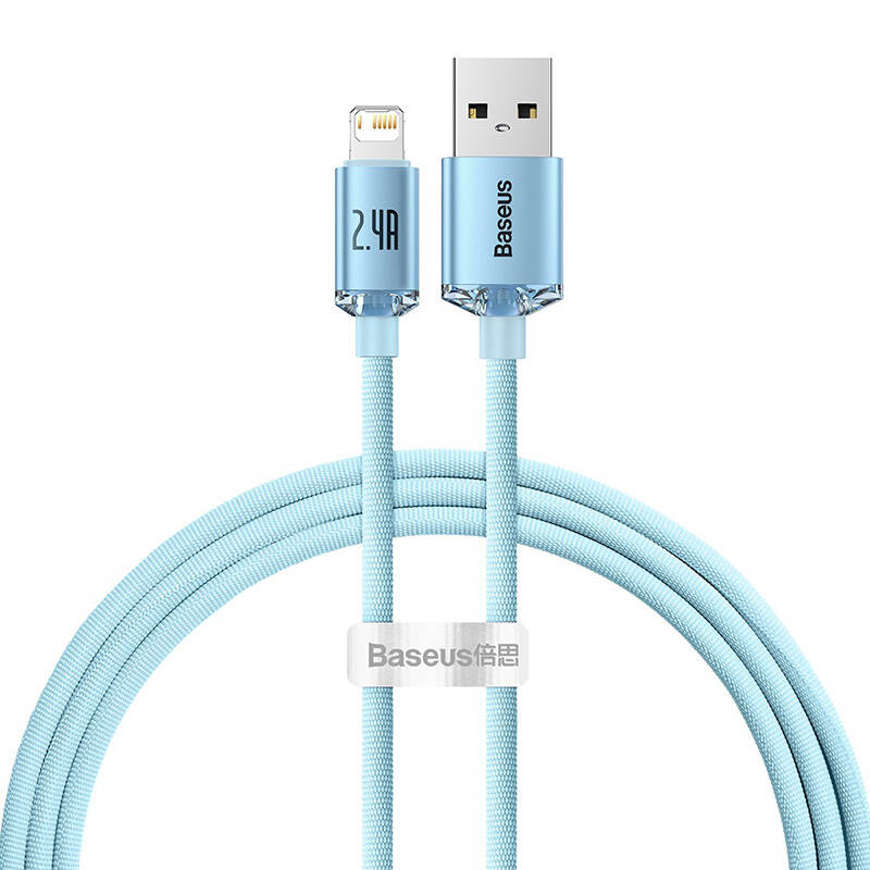USB cable for iP Baseus Crystal Shine, 2.4A, 1.2m (blue)