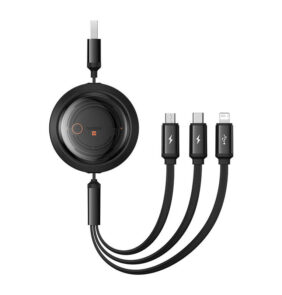 Fast Charging Cable 3in1 Baseus Free2Draw, USB to micro USB+USB-C+Lightning, 3.5A, 1.1m (black)