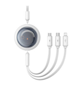 Fast Charging Cable 3in1 Baseus Free2Draw, USB to micro USB+USB-C+Lightning, 3.5A, 1.1m (white)