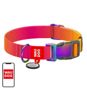 Nylon dog collar with QR code Waudog gradient, orange, size XL