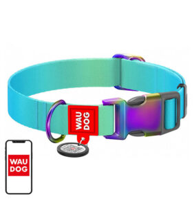 Nylon dog collar with QR code Waudog gradient, blue, size M