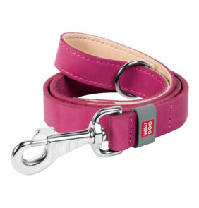 Natural leather dog leash WAUDOG W. 25mm, lgth. 122cm pink