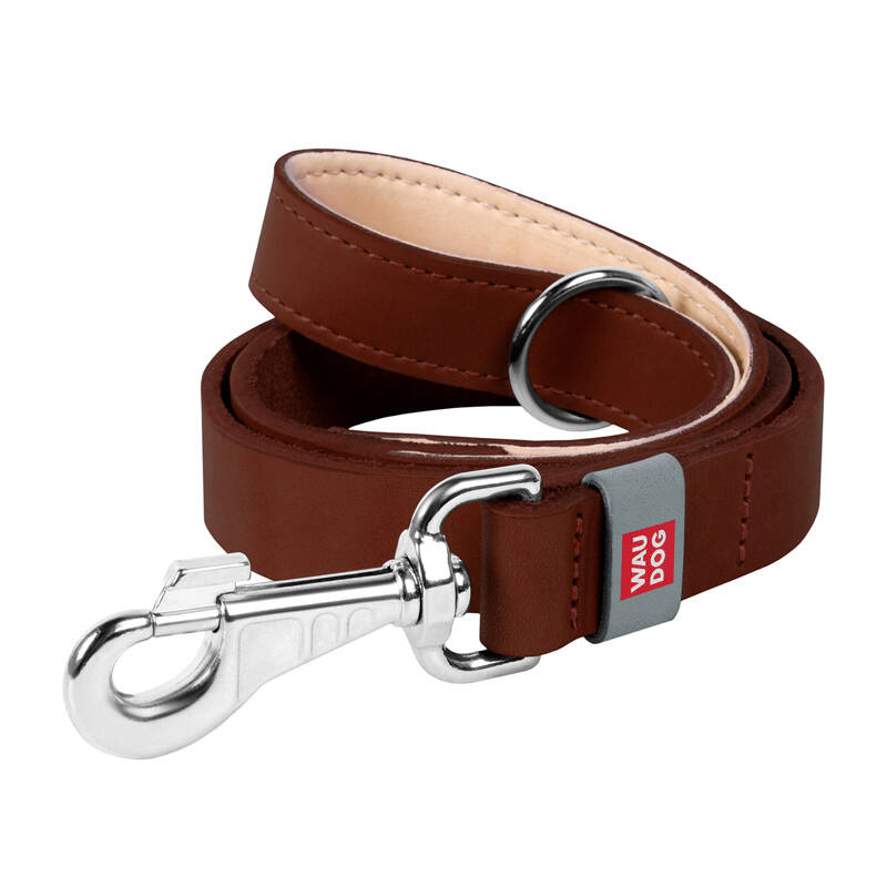 Natural leather dog leash WAUDOG W. 20mm, lgth. 122cm brown