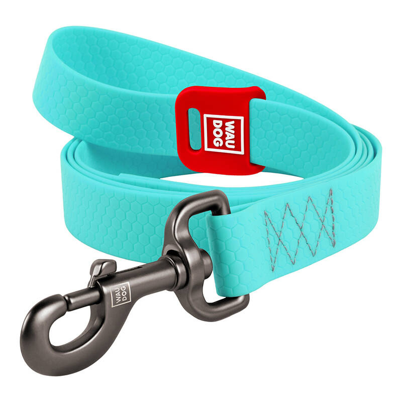 WAUDOG waterproof light accumulating dog leash, 25 mm wide, 183 cm long blue