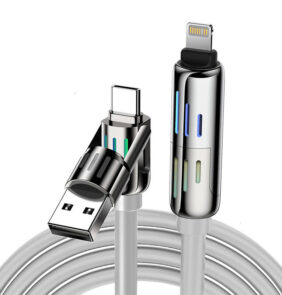 USB-C/USB-A to USB-C/Lightning 4in1 Cable 1.2m 240W RGB (grey)