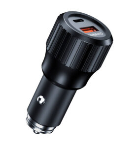 Fast Car Charger Choetech 63W Dual USB-C 45w+ USB-A 18w (black)
