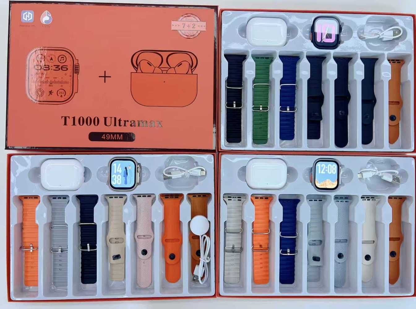 Σετ Smartwatch με ασύρματα ακουστικά Bluetooth & 7 λουράκια - T1000 UItra Max - 814123 - Black - Image 2