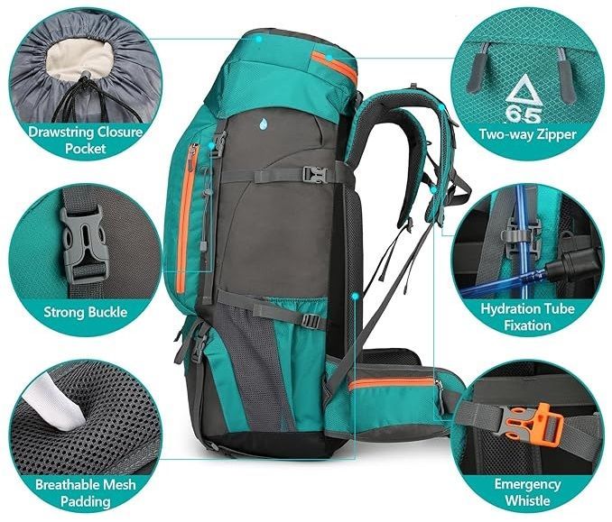 Σακίδιο πλάτης ορειβατικό - H2401 - 65L+5L - 251593 - Green - Image 2