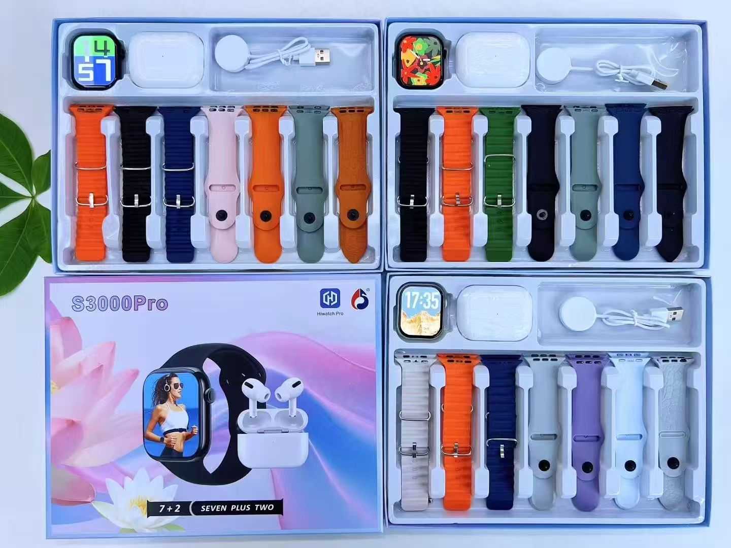 Σετ Smartwatch με ασύρματα ακουστικά Bluetooth & 7 λουράκια - S3000 Pro - 814086 - Black - Image 2