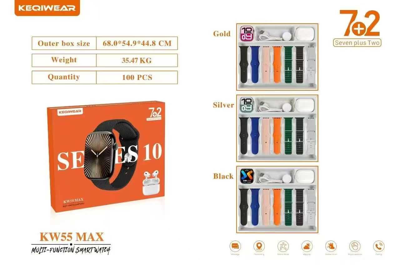 Σετ Smartwatch με ασύρματα ακουστικά Bluetooth & 7 λουράκια - KW55 MAX - 750360 - Gold - Image 2