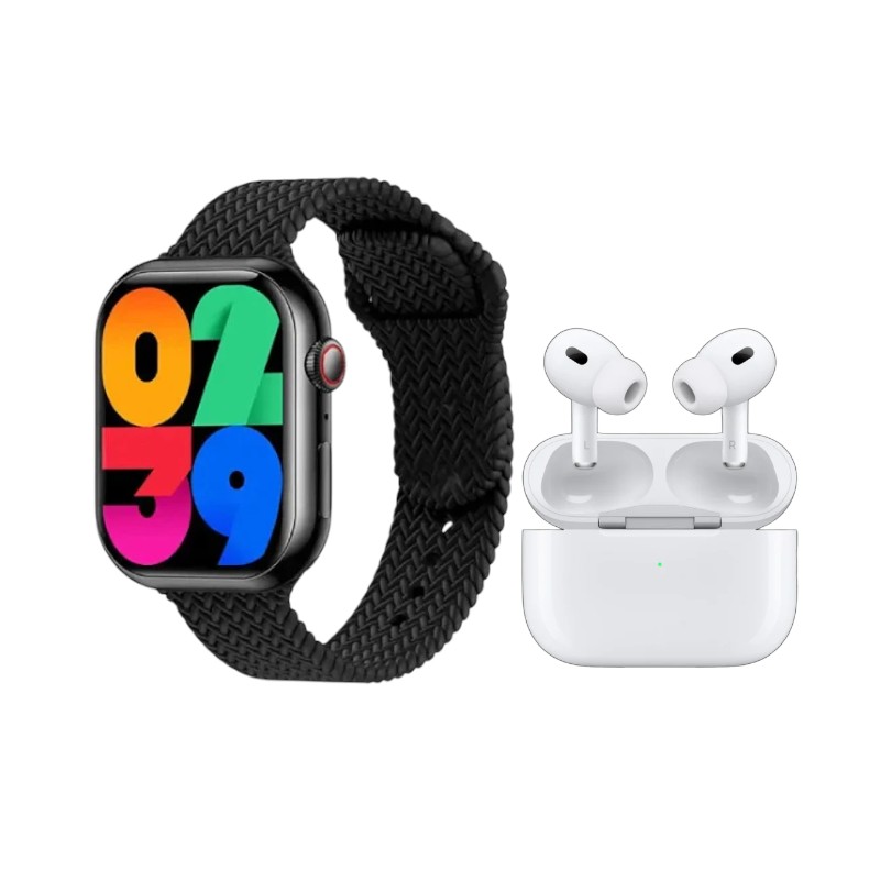 Σετ Smartwatch με ασύρματα ακουστικά Bluetooth & 7 λουράκια - KW55 MAX - 750360 - Gold