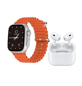 Σετ Smartwatch με ασύρματα ακουστικά Bluetooth & 7 λουράκια - T2000 UItra - 814130 - Orange