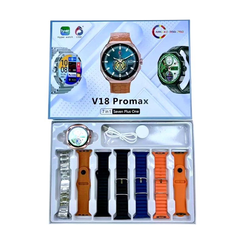 Σετ Smartwatch με 7 λουράκια - V18 Pro Max - 814116 - Gold - Image 2