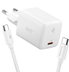 SPIGEN EE451EU ESSENTIAL 1-PORT NETWORK CHARGER 45W + TYPE-C CABLE WHITE