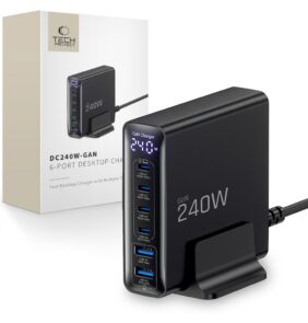 TECH-PROTECT DC240W-GAN 6-PORT DESKTOP CHARGER PD 240W / QC3.0 BLACK