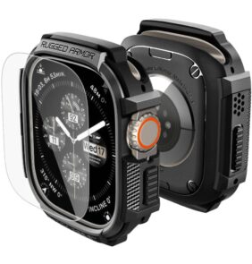 SPIGEN RUGGED ARMOR & TEMPERED GLASS APPLE WATCH ULTRA 1 / 2 / 3 (49 MM) MATTE BLACK