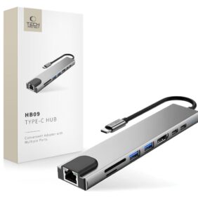 TECH-PROTECT HB09 HUB ADAPTER 8IN1 TYPE-C + USB-A3.0 + USB-C3.0 + HDMI 4K 60HZ + SD/TF + PD100W + RJ45 1000MB/S SPACE GREY