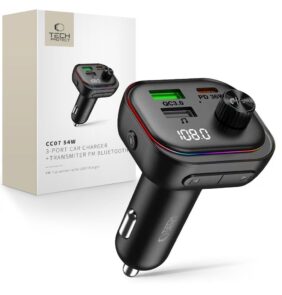 TECH-PROTECT CC07 3-PORT CAR CHARGER PD 54W + TRANSMITER FM BLUETOOTH BLACK